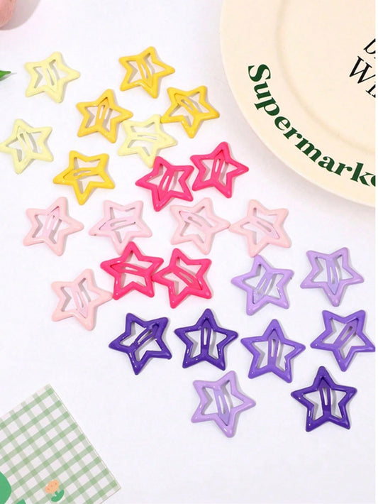 Set de 10/20/50 piezas de pasadores de pelo con estrella hueca de colores, pasadores de flequillo lindos, accesorios de moda para el cabello (sin caja de almacenamiento)
