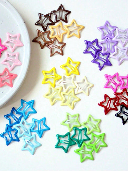 Set de 10/20/50 piezas de pasadores de pelo con estrella hueca de colores, pasadores de flequillo lindos, accesorios de moda para el cabello (sin caja de almacenamiento)