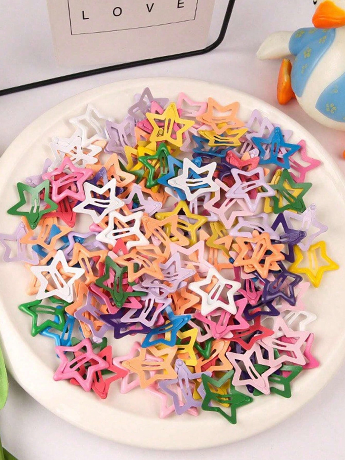 Set de 10/20/50 piezas de pasadores de pelo con estrella hueca de colores, pasadores de flequillo lindos, accesorios de moda para el cabello (sin caja de almacenamiento)