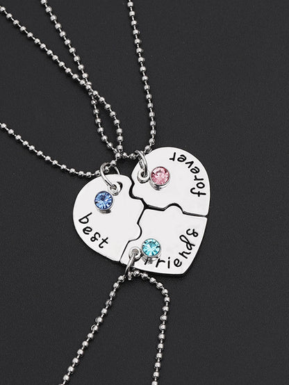 Set de 3 collares con colgante de corazón con detalles de letras y decoración de gemas, ideal para San Valentín, Mamá, Madre, Día de la Madre, regalo