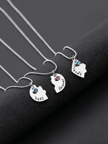 Set de 3 collares con colgante de corazón con detalles de letras y decoración de gemas, ideal para San Valentín, Mamá, Madre, Día de la Madre, regalo