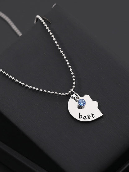 Set de 3 collares con colgante de corazón con detalles de letras y decoración de gemas, ideal para San Valentín, Mamá, Madre, Día de la Madre, regalo