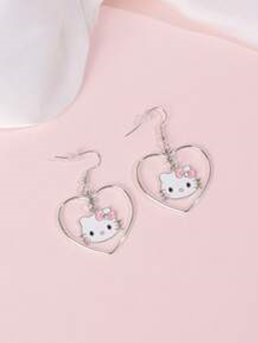 Pendientes con colgante de Hello Kitty de Sanrio, un par de pendientes con colgante de amor lindos, aptos para el uso diario de las mujeres