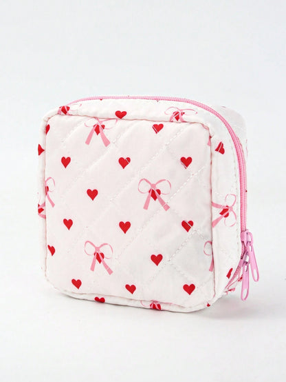 Skyy Designs Co Bolsa de maquillaje con diseño de corazón de artista y pajarita, bolsa de almacenamiento linda