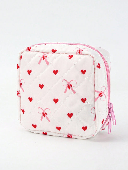 Skyy Designs Co Bolsa de maquillaje con diseño de corazón de artista y pajarita, bolsa de almacenamiento linda