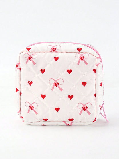 Skyy Designs Co Bolsa de maquillaje con diseño de corazón de artista y pajarita, bolsa de almacenamiento linda