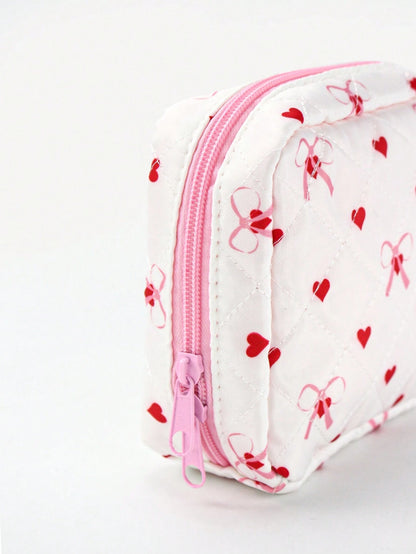 Skyy Designs Co Bolsa de maquillaje con diseño de corazón de artista y pajarita, bolsa de almacenamiento linda