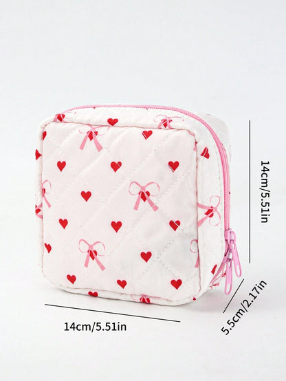 Skyy Designs Co Bolsa de maquillaje con diseño de corazón de artista y pajarita, bolsa de almacenamiento linda