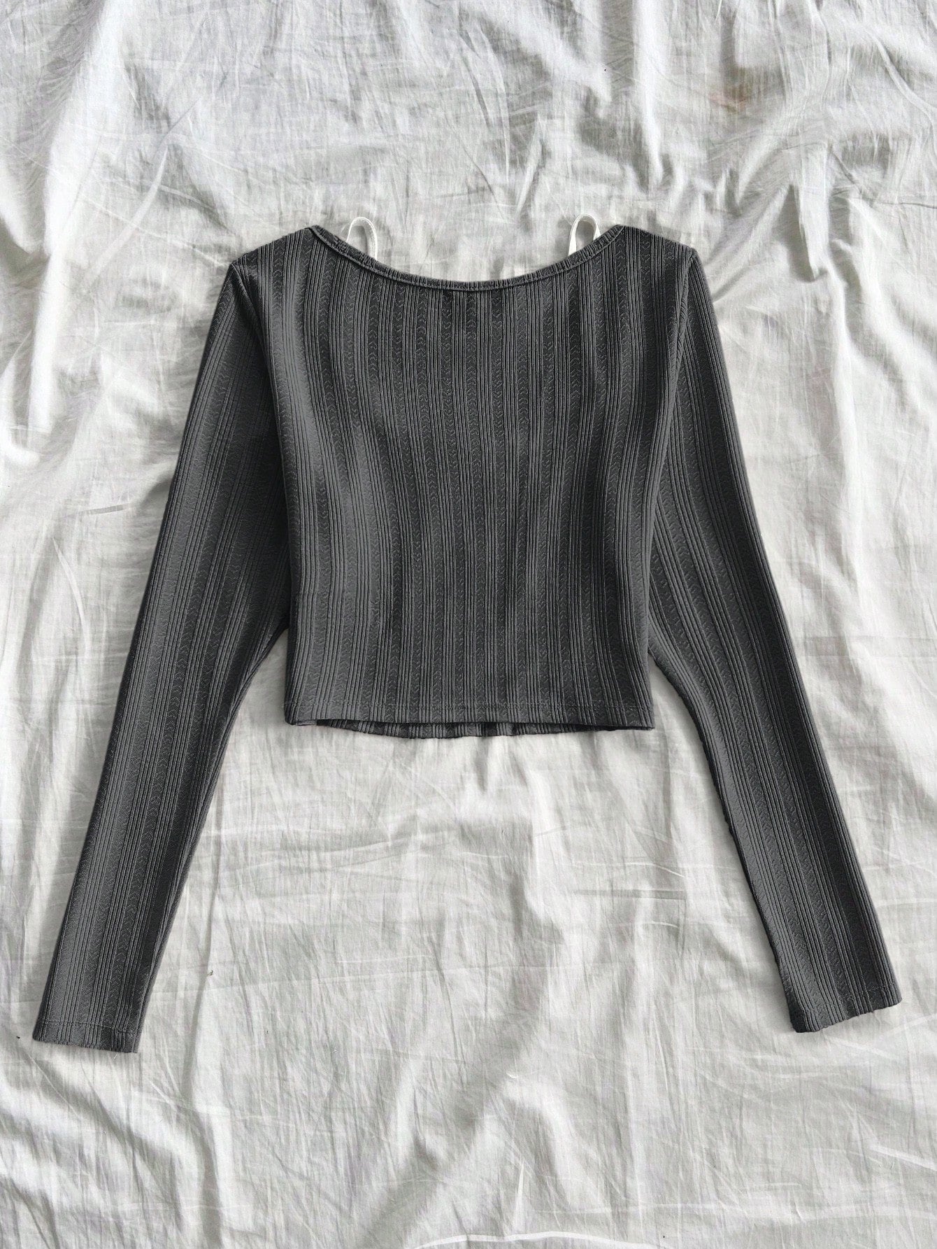 Soleia Camiseta de punto texturizada en rosa con cuello redondo, manga larga y ribete de encaje, 2 en 1 para vacaciones, para mujeres