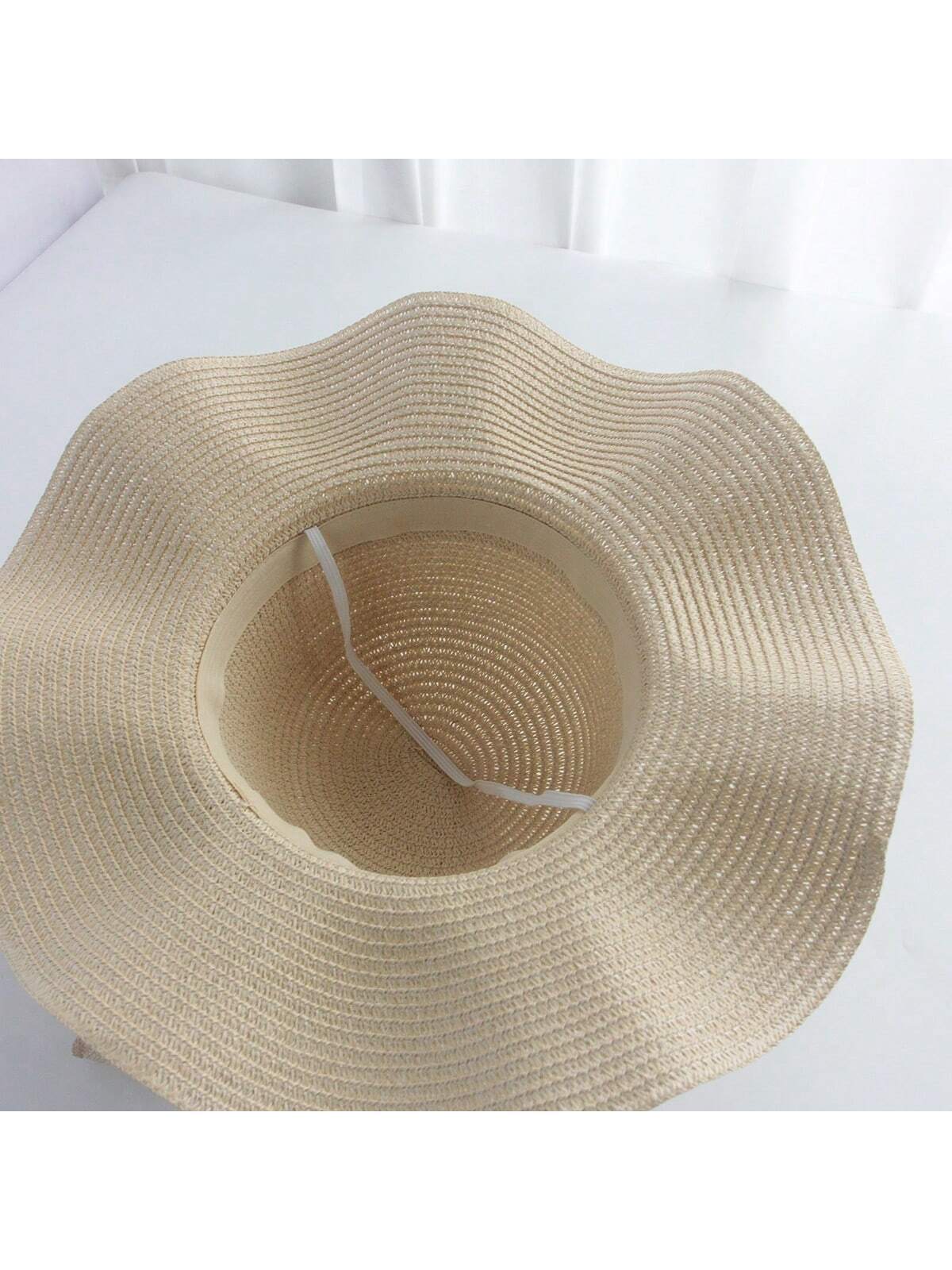 Sombrero de sol de paja con lazo para mujer con ala ancha, gorra de playa moños
