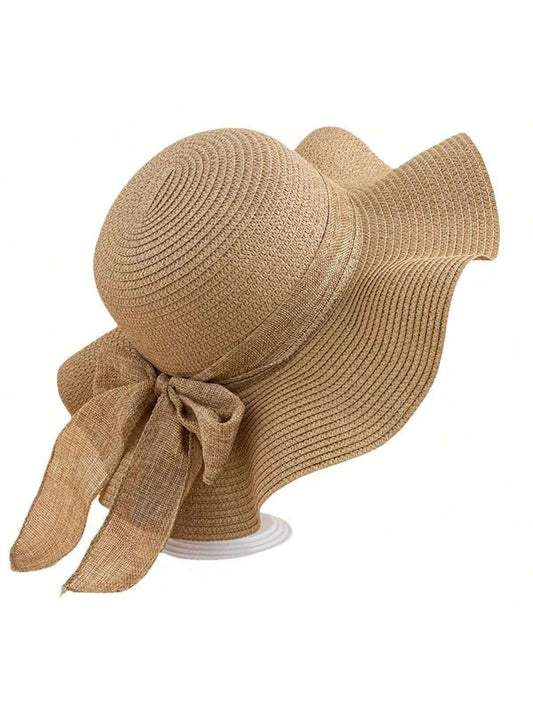 Sombrero grande para el sol con cinta, ribete ancho para protección solar para mujer en vacaciones, salida a la playa y sombra del sol, sombrero de celebridad en internet