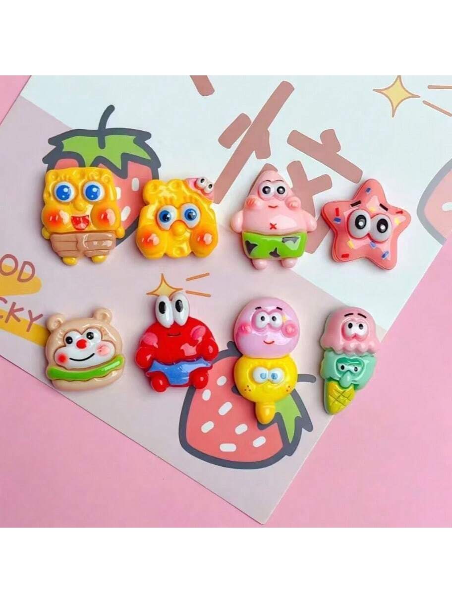 Set de 5 piezas/10 piezas/15 piezas Caja ciega sorpresa de SpongeBob, incluye vaso de agua, funda de teléfono, pinza para el cabello, imán de nevera, accesorios de resina de alta calidad DIY (los patrones de la caja cieg