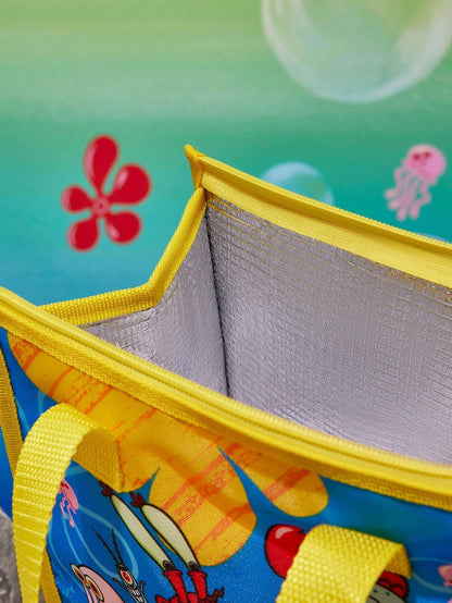 SpongeBob SquarePants | SHEIN 1 pieza Bolsa de almuerzo aislada con impresión de personaje de dibujos animados, mantiene la comida caliente o fría, bolsa de picnic de gran capacidad que se ajusta a la caja de almuerzo y