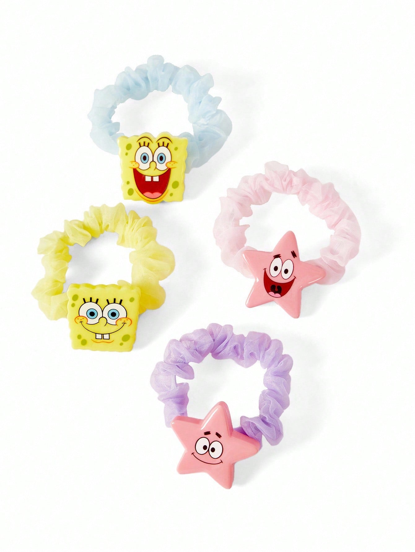 SpongeBob SquarePants | SHEIN Set de 8 Scrunchies de organza con patrones de dibujos animados lindos y de moda