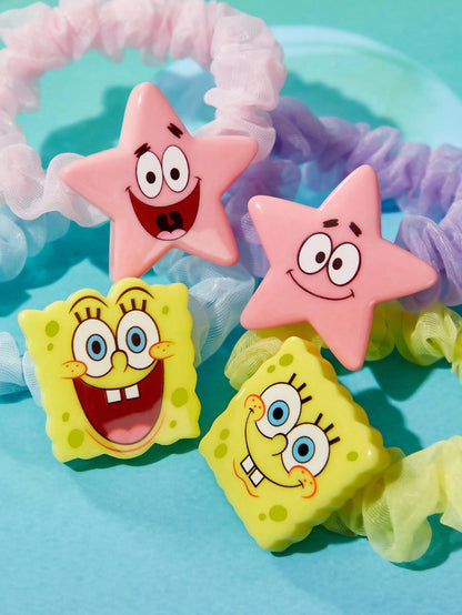 SpongeBob SquarePants | SHEIN Set de 8 Scrunchies de organza con patrones de dibujos animados lindos y de moda