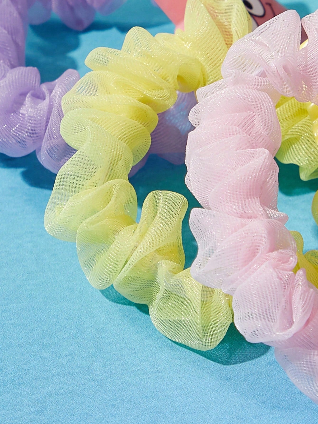 SpongeBob SquarePants | SHEIN Set de 8 Scrunchies de organza con patrones de dibujos animados lindos y de moda