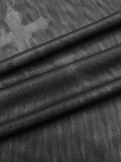 StreetHx Collar de perlas de malla negra para mujer, camiseta de manga larga casual con estilo punk rock y hombros descubiertos/oblicuos del estilo Y2K de los años 2000