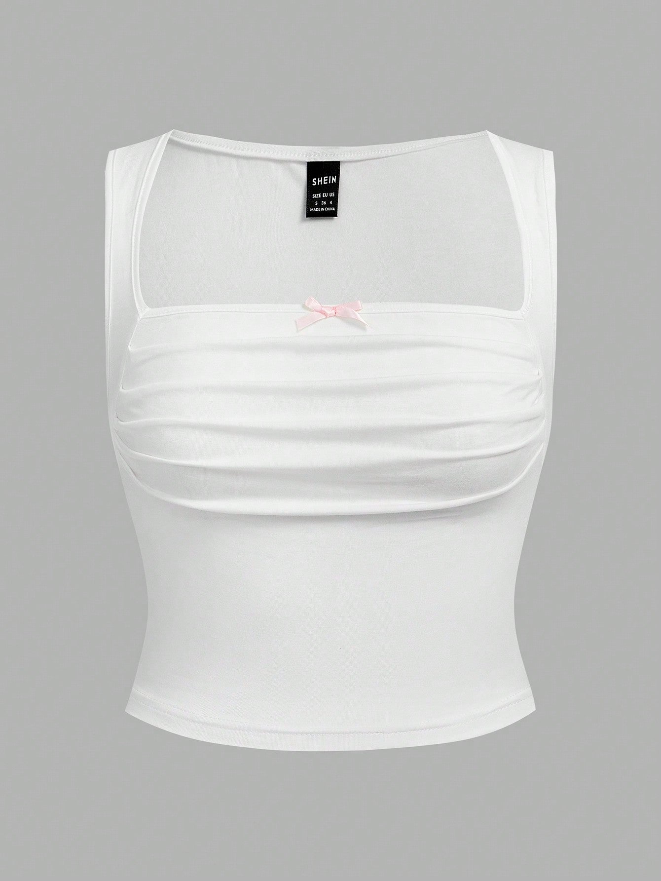 Sweetina 2 piezas Top de 2 piezas de estilo pastel rosa y blanco con detalles de moño en la parte delantera, drapeado y diseño de mariposa para salir