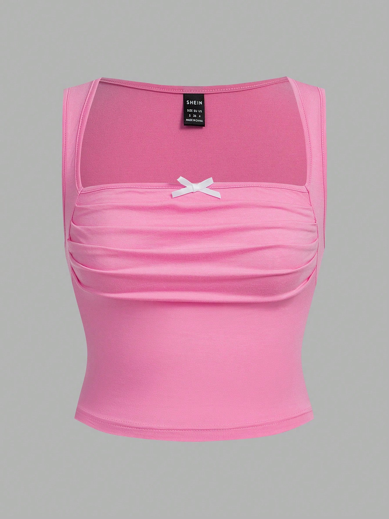 Sweetina 2 piezas Top de 2 piezas de estilo pastel rosa y blanco con detalles de moño en la parte delantera, drapeado y diseño de mariposa para salir