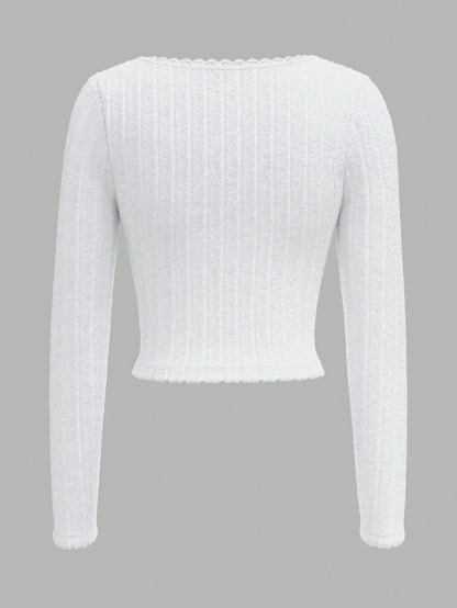 Sweetina Camiseta casual de mujer de manga larga con media cremallera y acanalada, de unicolor, para otoño