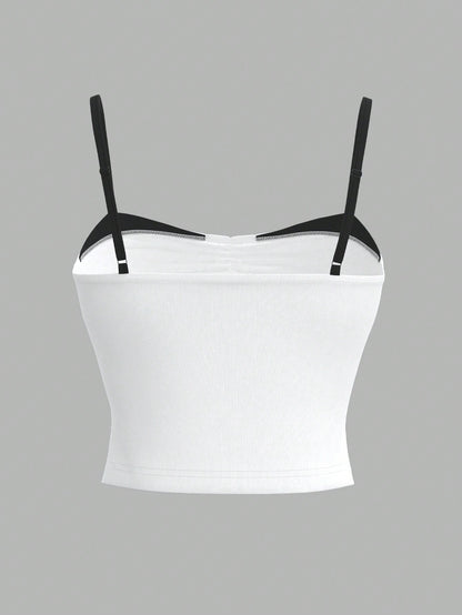Sweetina Camisola de verano para mujer con pliegues y parches entrelazados de ajuste delgado
