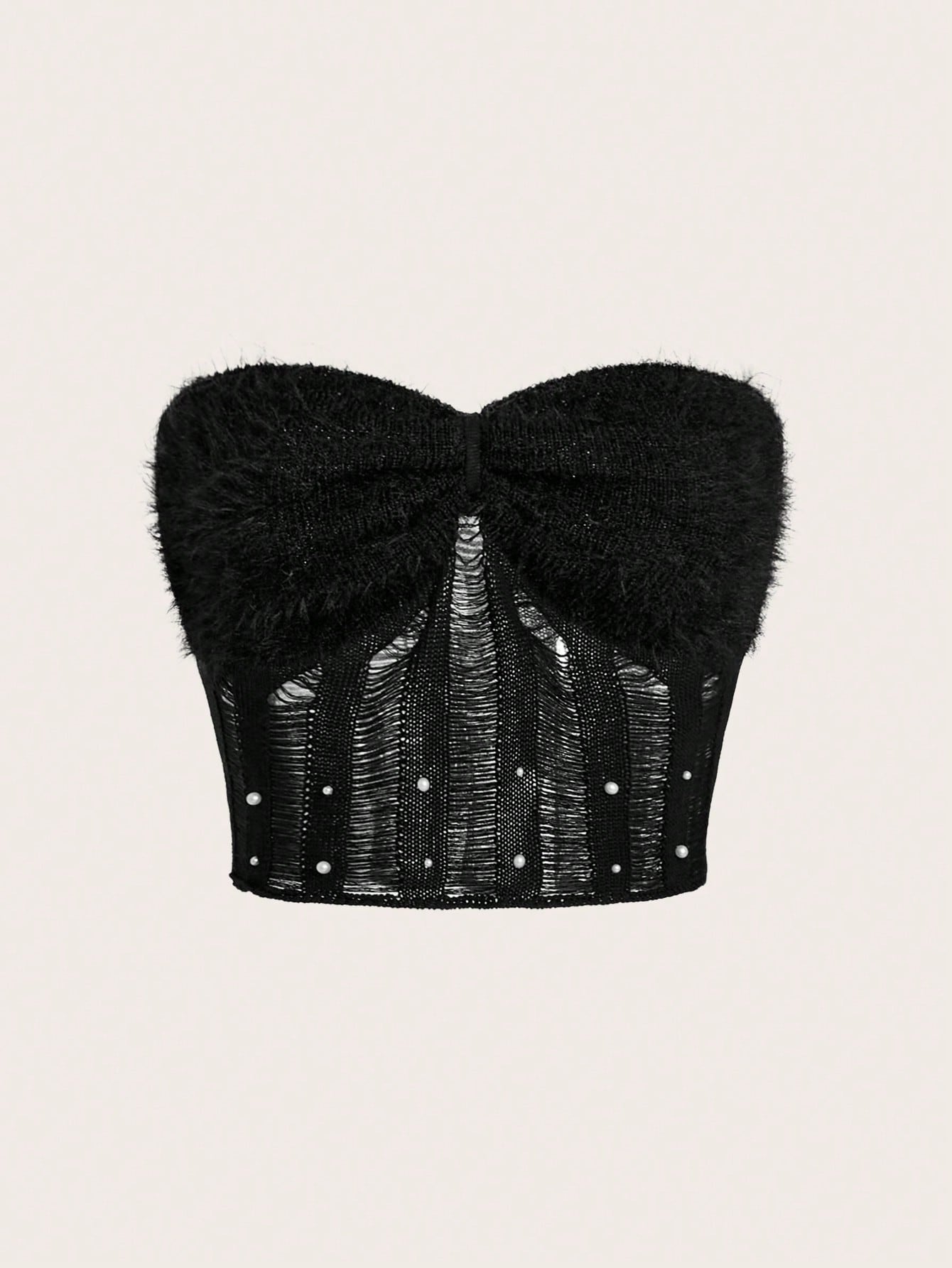 Sweetina Top de punto ribete lanudo crop tubo