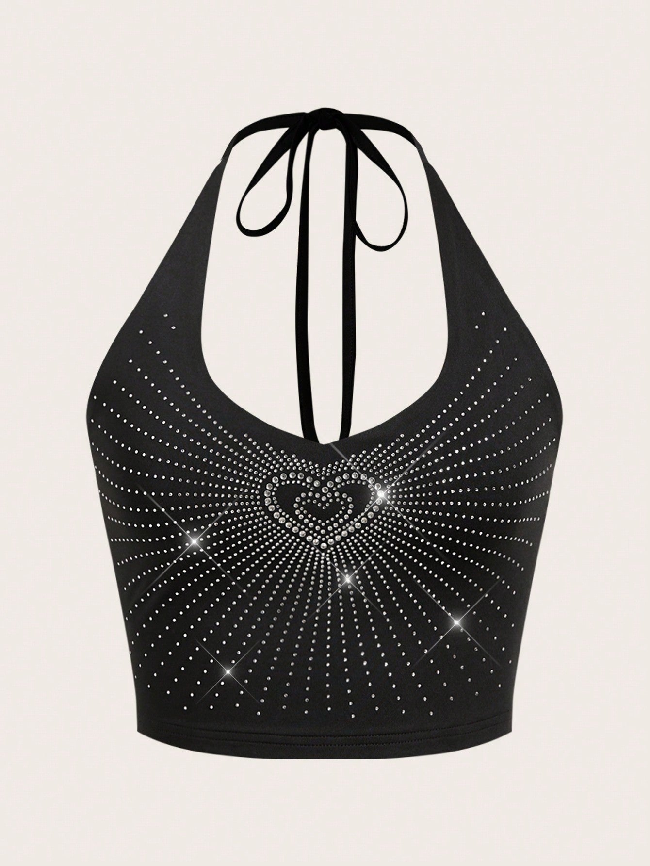 Sweetina Top de tirantes apretado con adornos de diamantes de imitación con forma de corazón para mujeres