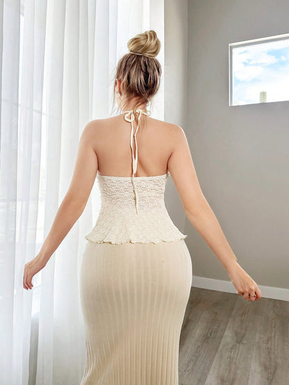 Sweetina Top sin espalda con correa cruzada y cuello halter para uso al aire libre
