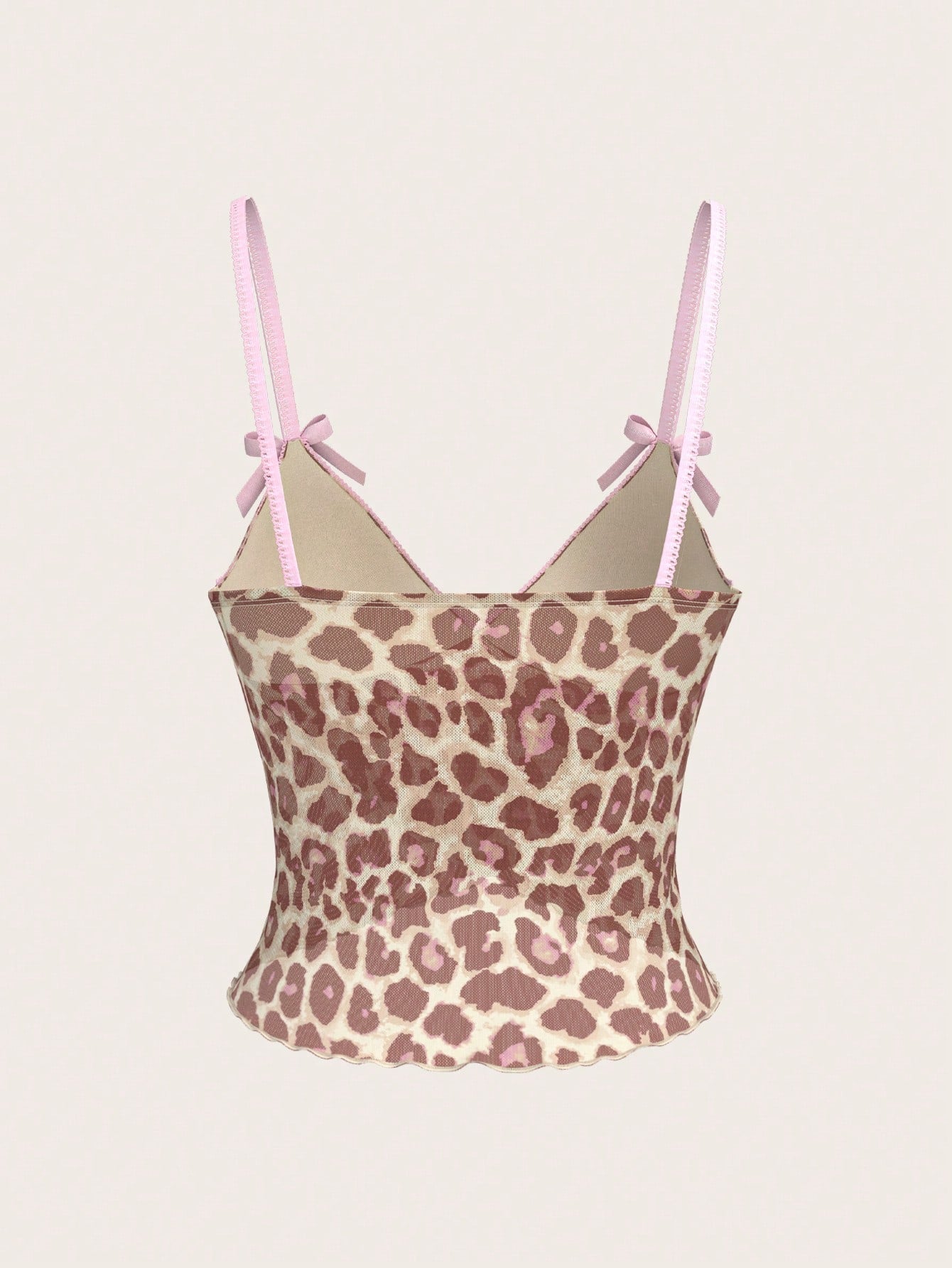 Sweetina Top tipo camiseta de mujer con estilo sexy Y2k, con estampado de leopardo, lazo decorativo y borde de lechuga cruzado