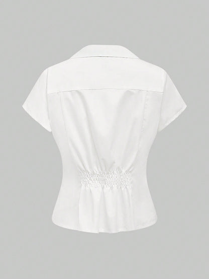Sweetness Camisa de mujer con botones de cereza decorada con rhinestones