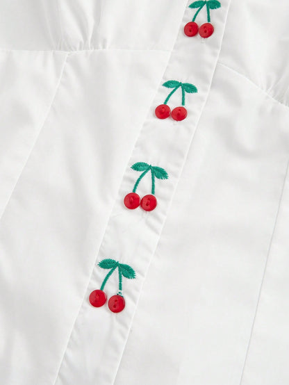 Sweetness Camisa de mujer con botones de cereza decorada con rhinestones