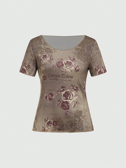 Sweetness Camiseta De Flores Vintage Para Mujer Ajustada