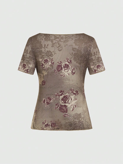 Sweetness Camiseta De Flores Vintage Para Mujer Ajustada