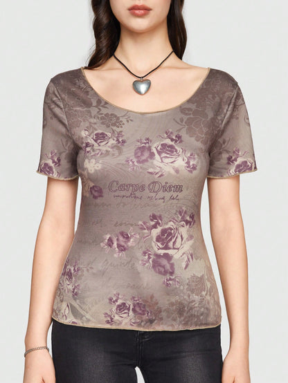 Sweetness Camiseta De Flores Vintage Para Mujer Ajustada