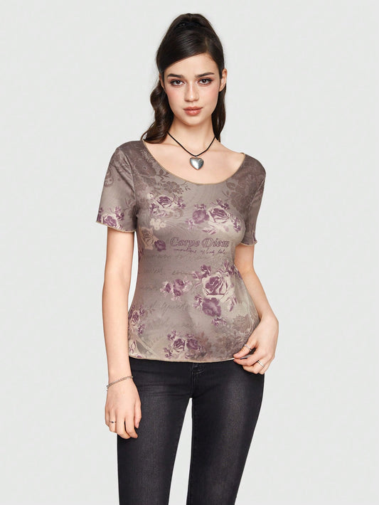 Sweetness Camiseta De Flores Vintage Para Mujer Ajustada