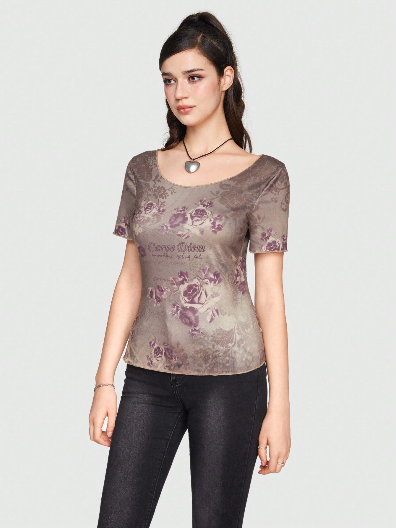 Sweetness Camiseta De Flores Vintage Para Mujer Ajustada