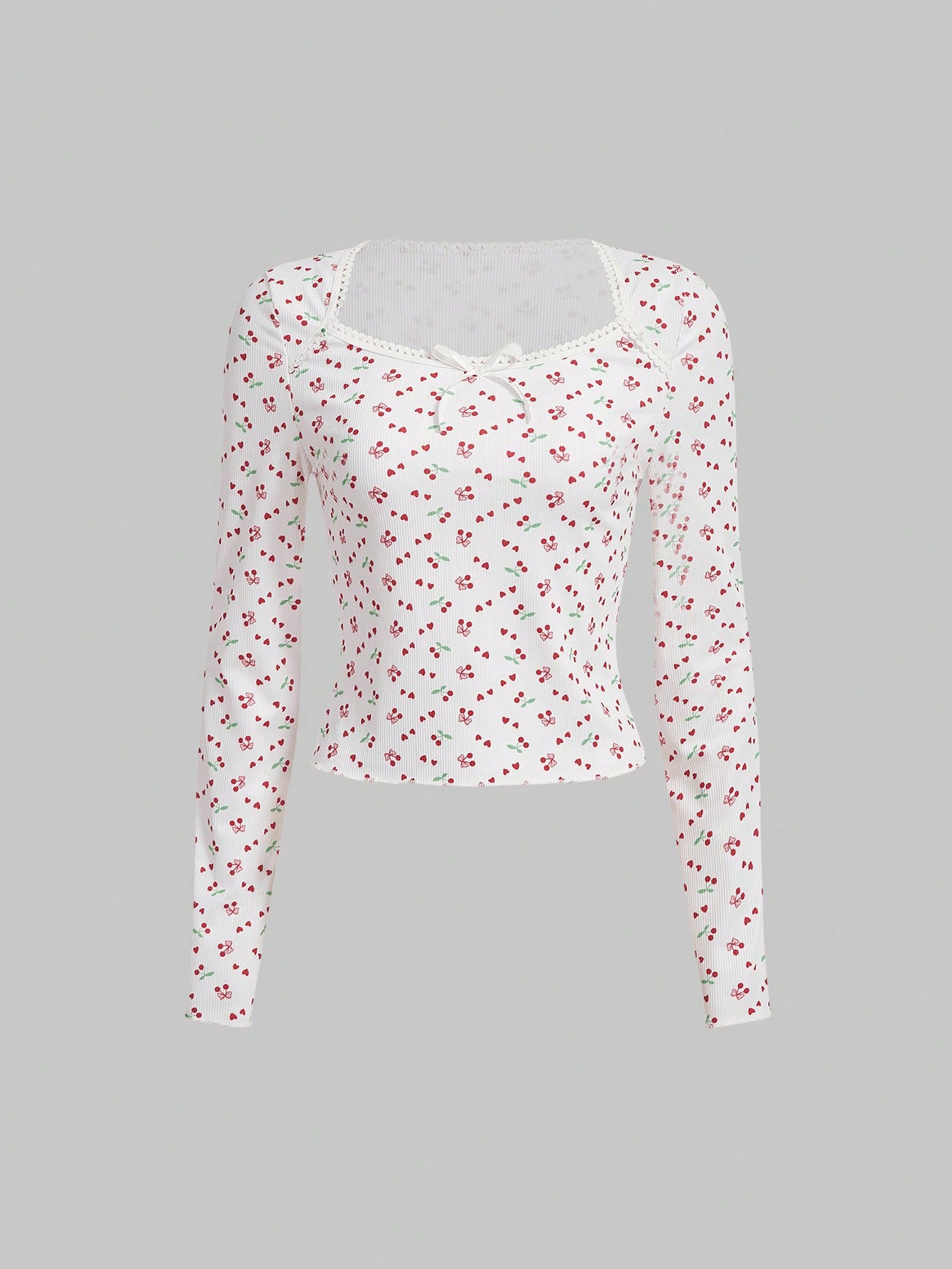 Sweetness Camiseta con estampado de cerezas y encaje en contraste