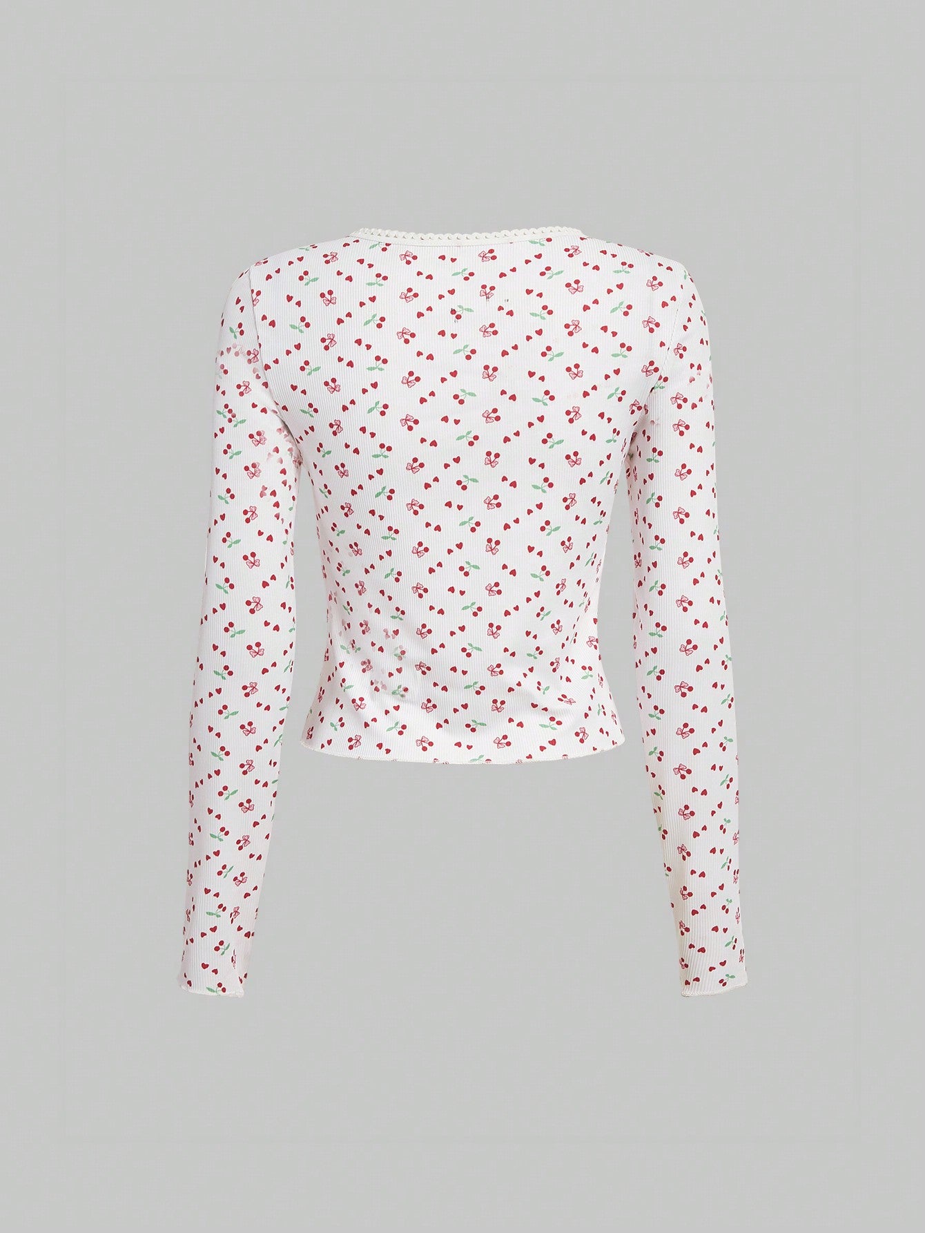 Sweetness Camiseta con estampado de cerezas y encaje en contraste