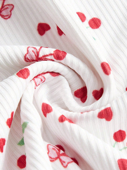 Sweetness Camiseta con estampado de cerezas y encaje en contraste