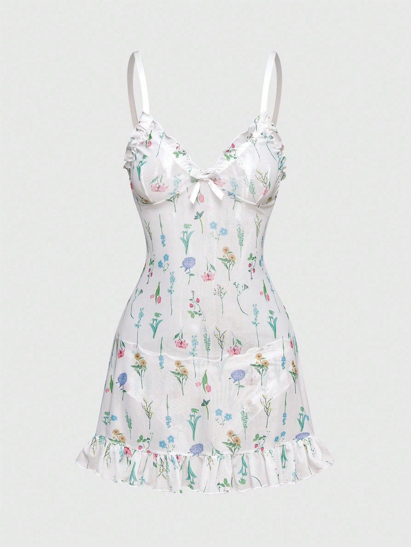 Sweetness Conjunto de camisón floral de verano con volantes en el bajo sexy para mujer