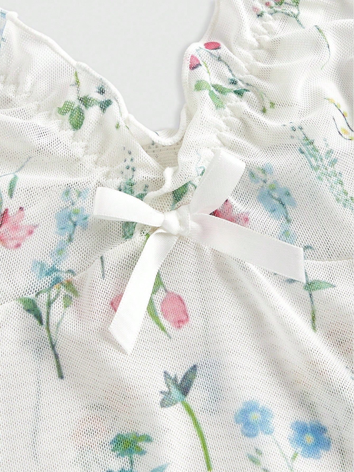 Sweetness Conjunto de camisón floral de verano con volantes en el bajo sexy para mujer