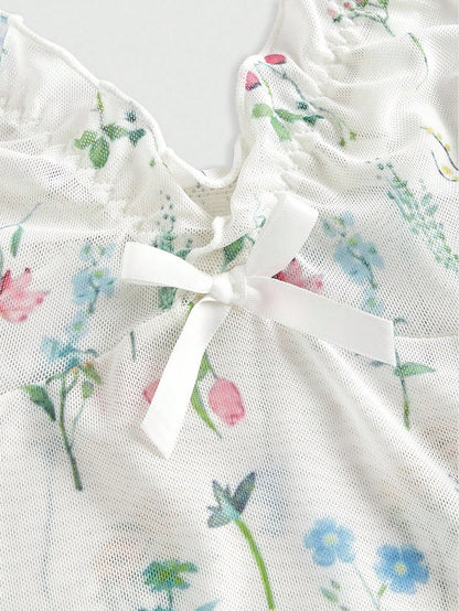 Sweetness Conjunto de camisón floral de verano con volantes en el bajo sexy para mujer