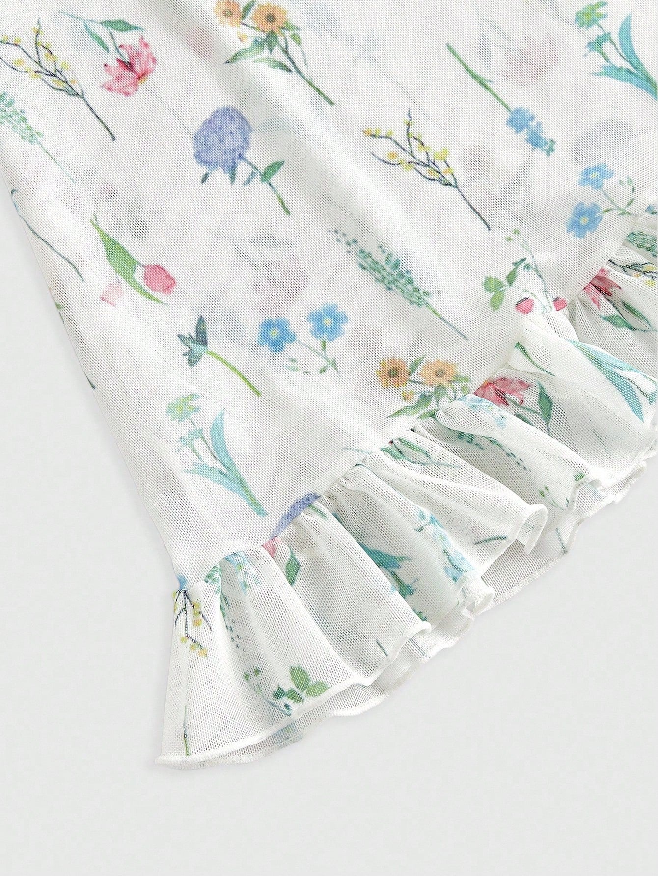 Sweetness Conjunto de camisón floral de verano con volantes en el bajo sexy para mujer