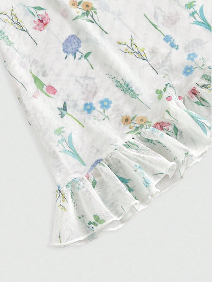 Sweetness Conjunto de camisón floral de verano con volantes en el bajo sexy para mujer