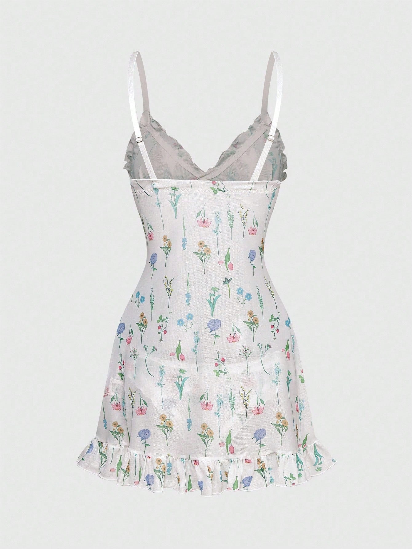 Sweetness Conjunto de camisón floral de verano con volantes en el bajo sexy para mujer