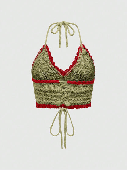 Sweetness Suéter crochet adorable con colgante al cuello con diseño de fresa, para la escuela
