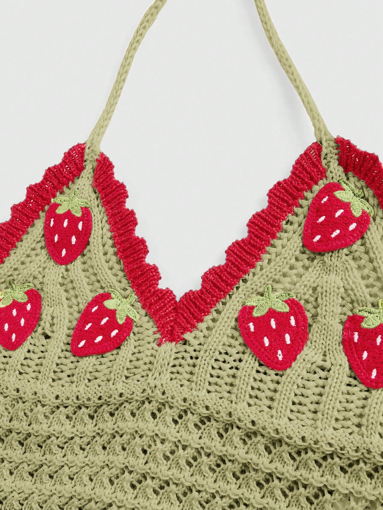 Sweetness Suéter crochet adorable con colgante al cuello con diseño de fresa, para la escuela