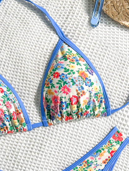 Sweetra Conjunto de bikini rosa con estampado floral diminuto para mujer