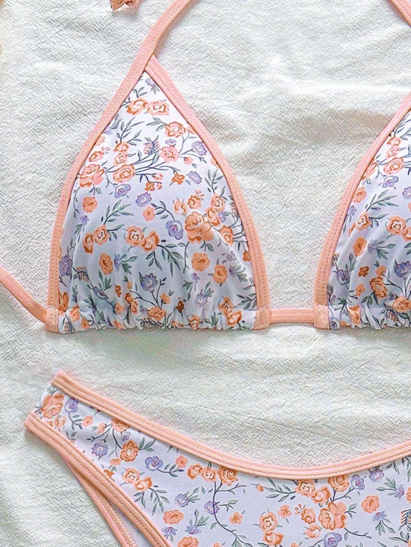 Swim Mod Conjunto de bikini rosa con estampado floral diminuto para mujer