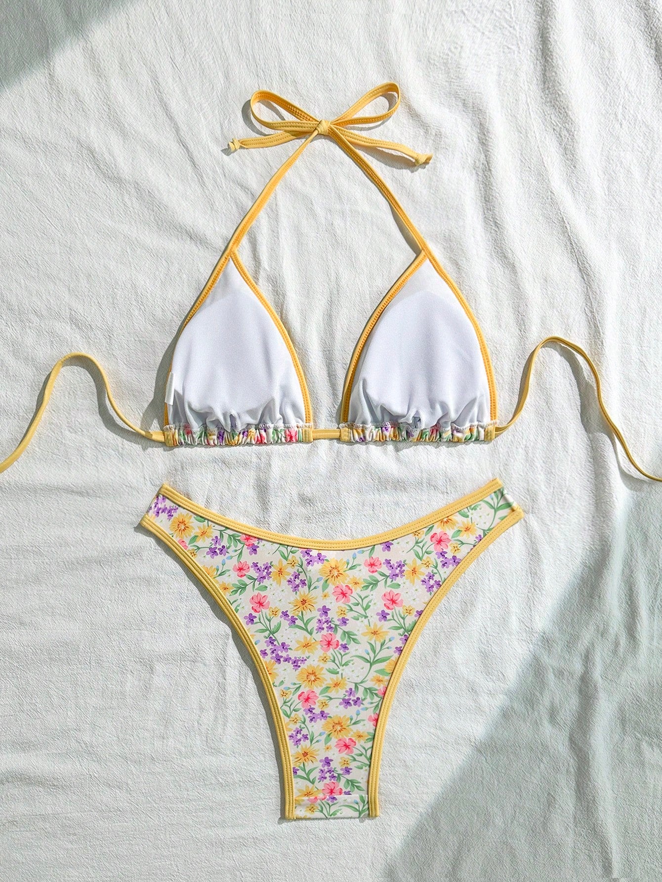Swim Mod Conjunto de bikini vintage floral rosa pálido para mujer